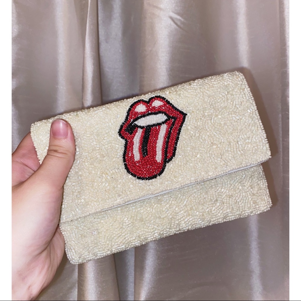 Rolling Stones Beaded Clutch with Chain